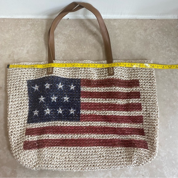 Straw Studios American Flag Patriotic Raffia Straw Tote Beach Vacation Bag - Picture 13 of 16